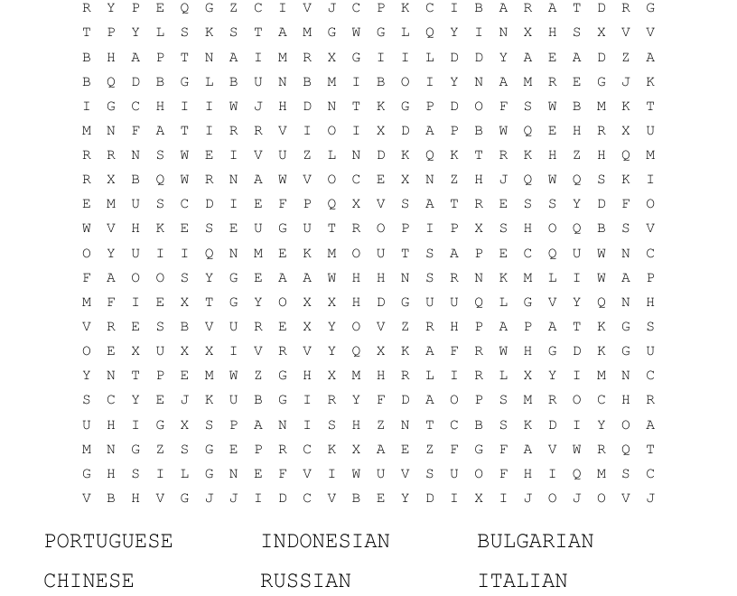 LANGUAGES ALL AROUND THE WORLD Word Search WordMint