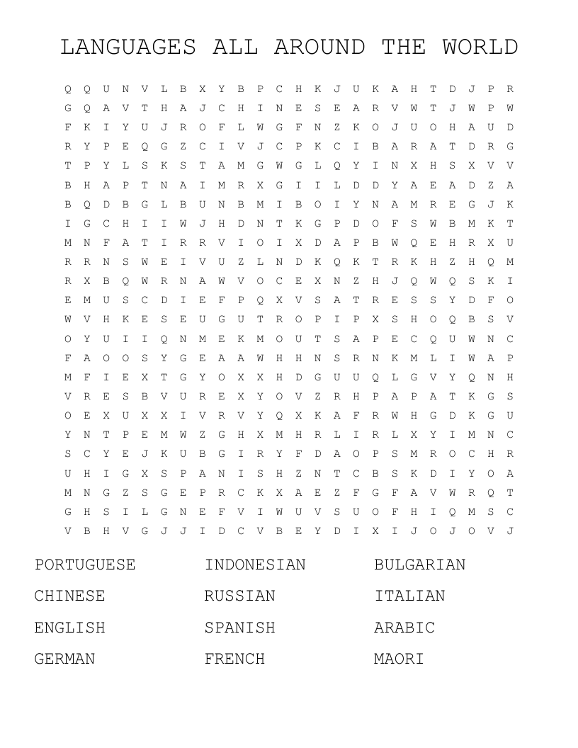 LANGUAGES ALL AROUND THE WORLD Word Search WordMint