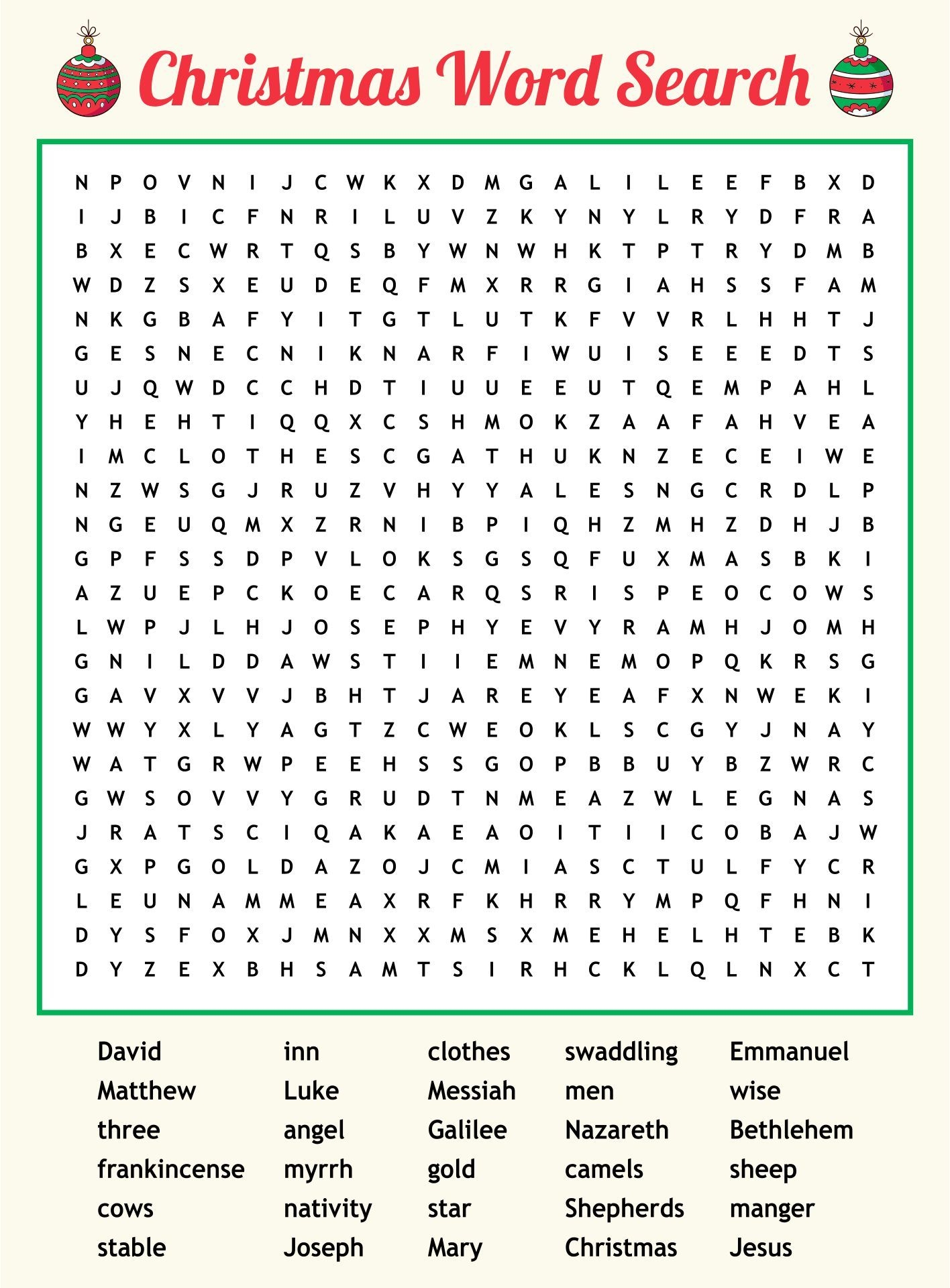 Large Print Christmas Word Search