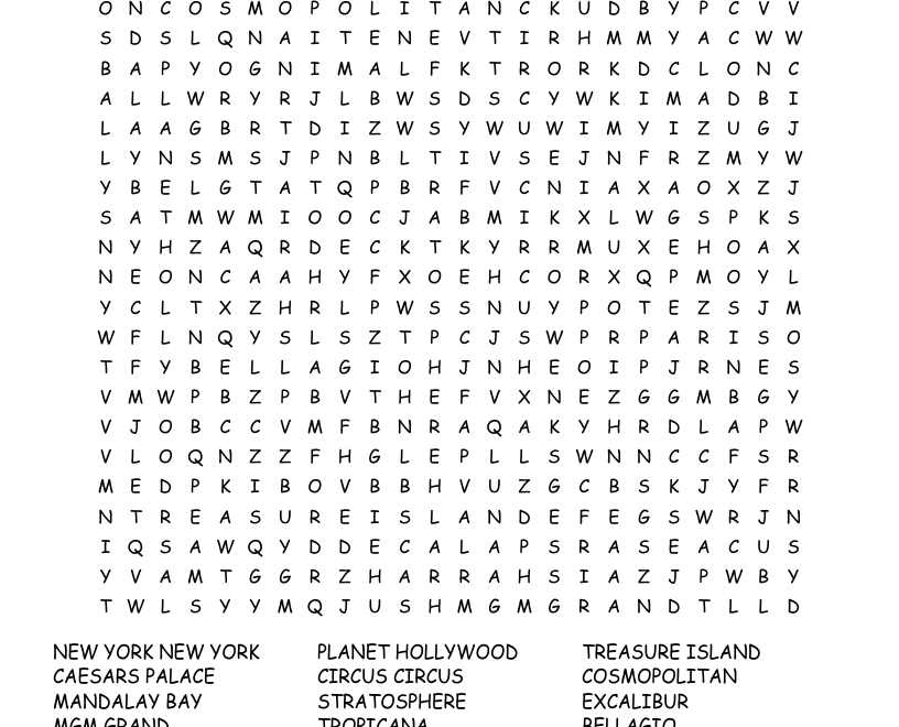 Las Vegas Strip Hotels Word Search WordMint
