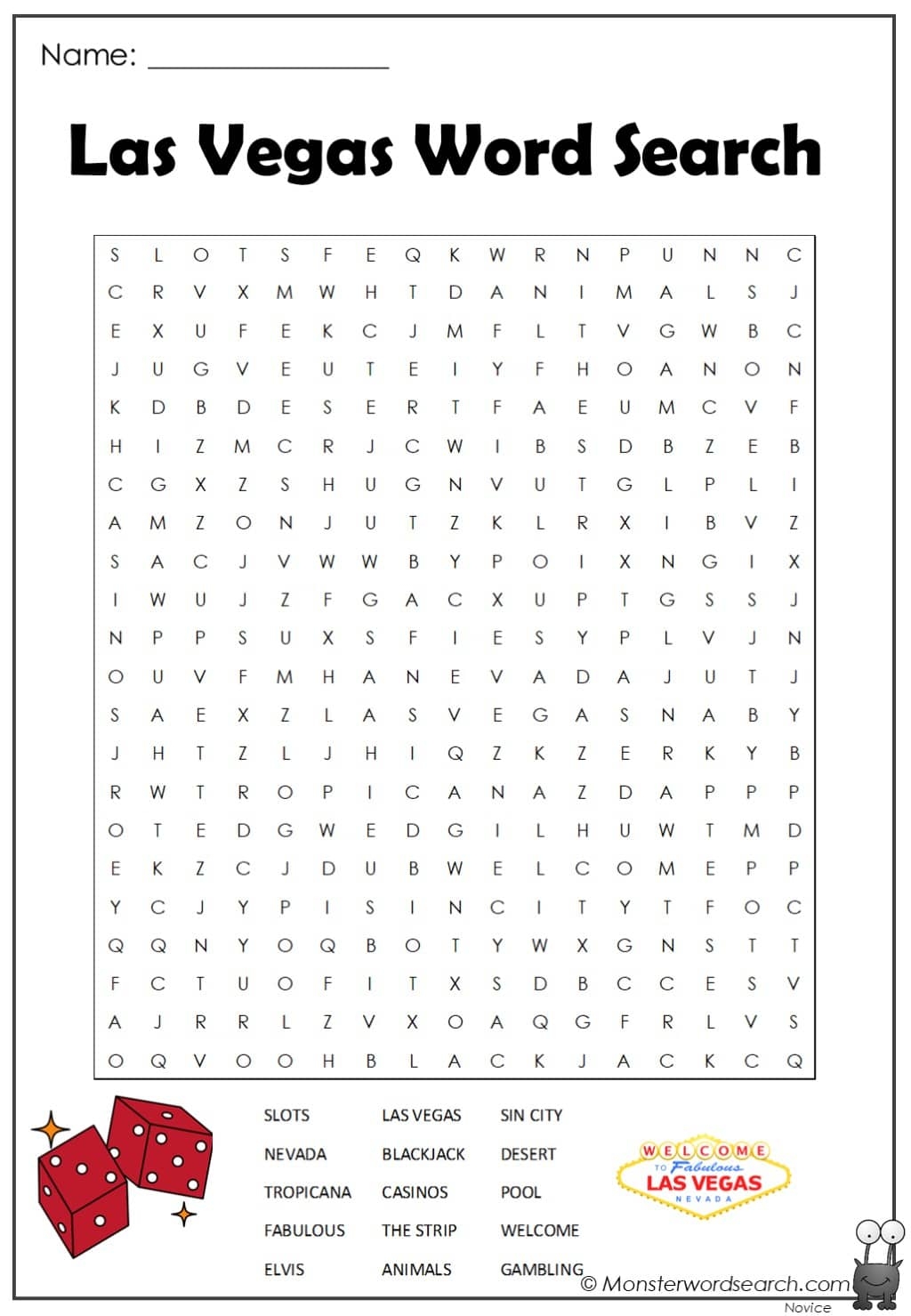 Las Vegas Word Search Monster Word Search