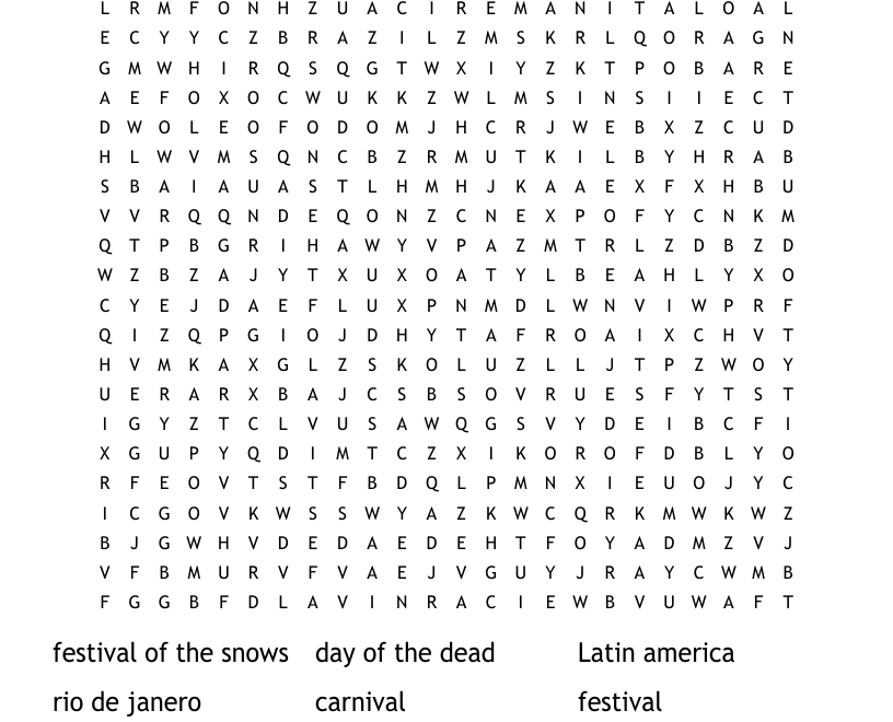 Latin American Festival Puzzle Word Search WordMint