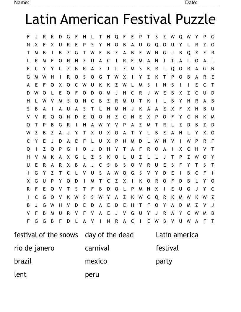 Latin American Festival Puzzle Word Search WordMint