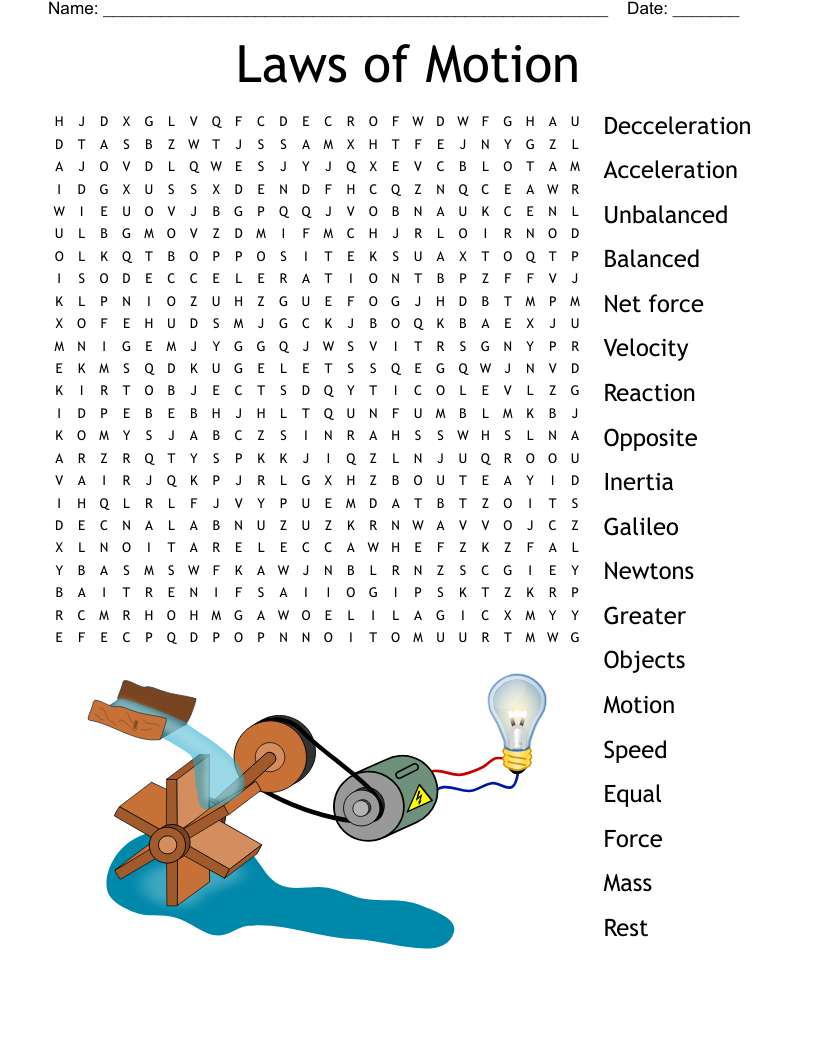 Laws Of Motion Word Search WordMint
