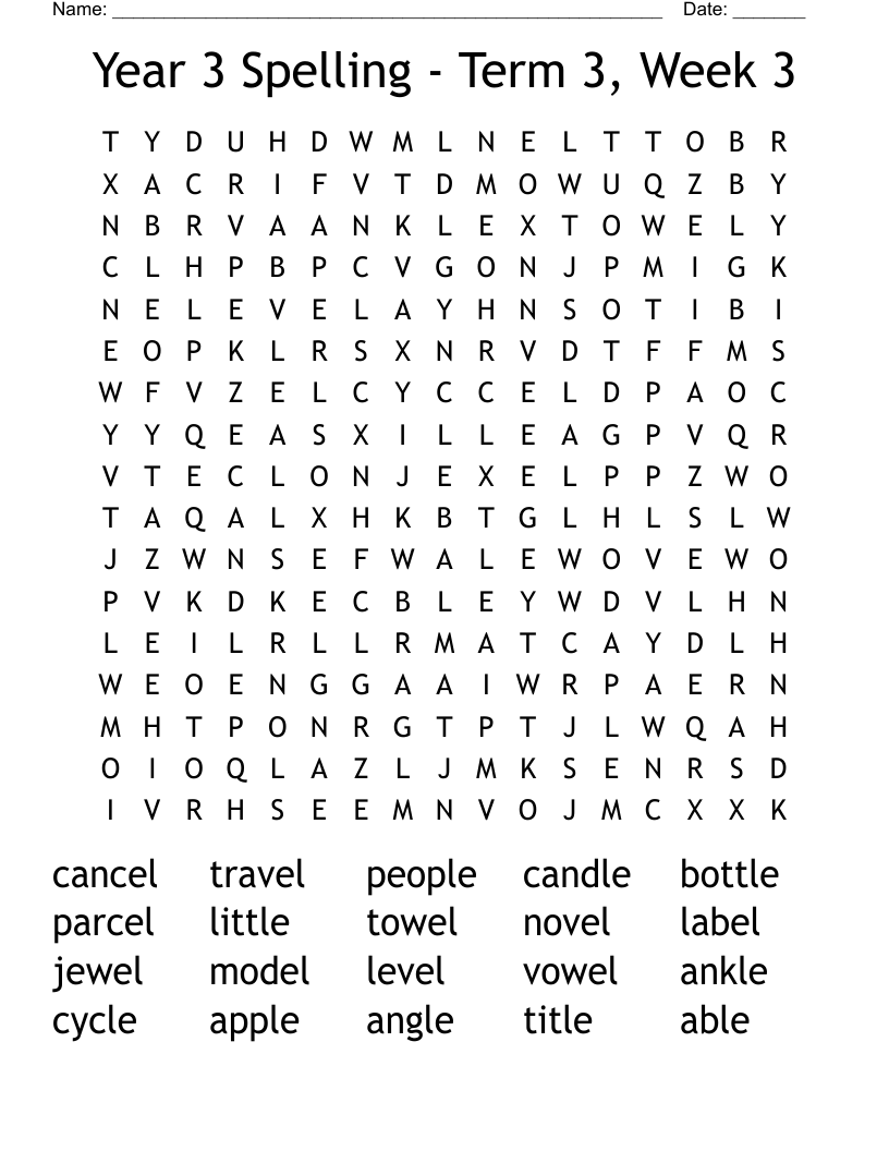 Exercise Word Search Printable 3rd Grade