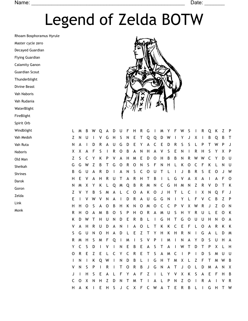 Legend Of Zelda BOTW Word Search WordMint Legend Of Zelda BOTW Word Search WordMint