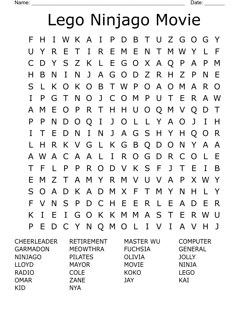 Lego Ninjago Movie Word Search WordMint