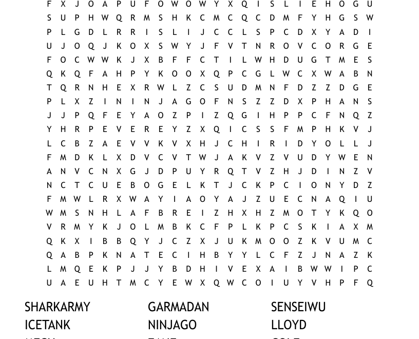 LEGO NINJAGO Word Search WordMint