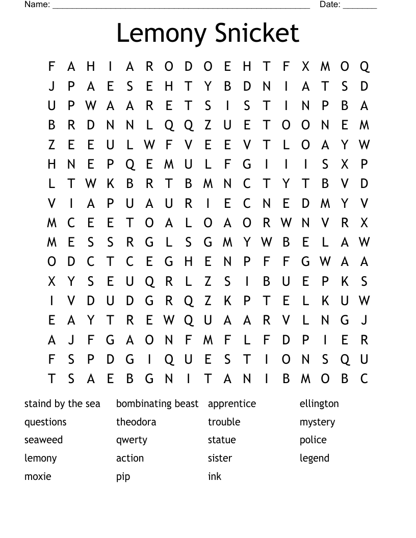 Lemony Snicket Word Search WordMint