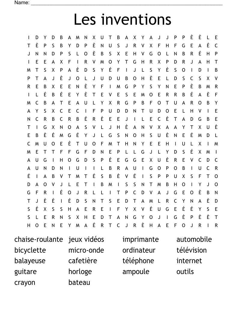 Les Inventions Word Search WordMint