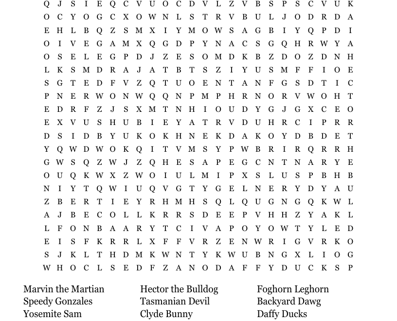 Looney Tunes Word Search WordMint