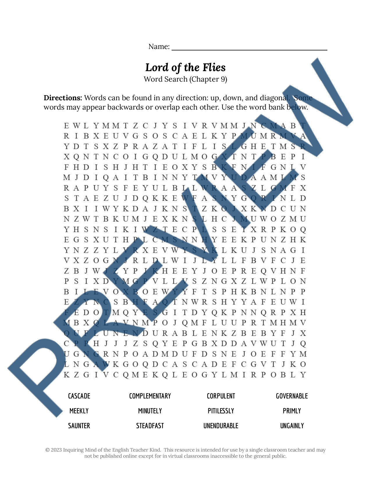 Free Printable Lord Of The Flies Word Search