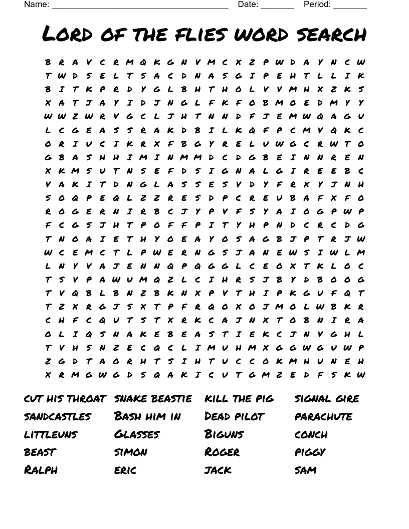 Lord Of The Flies Word Search WordMint