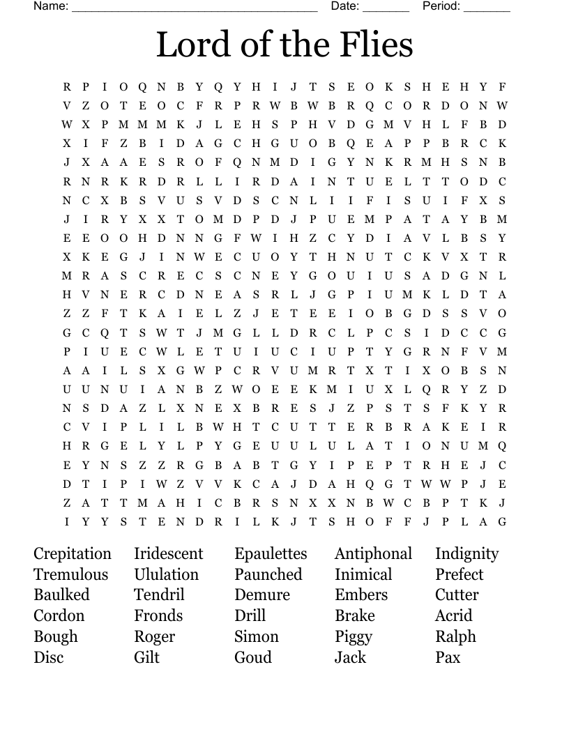 Lord Of The Flies Word Search WordMint