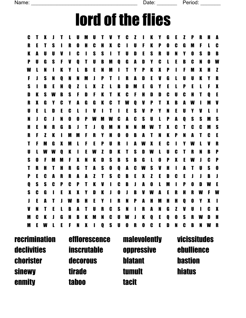 Lord Of The Flies Word Search WordMint