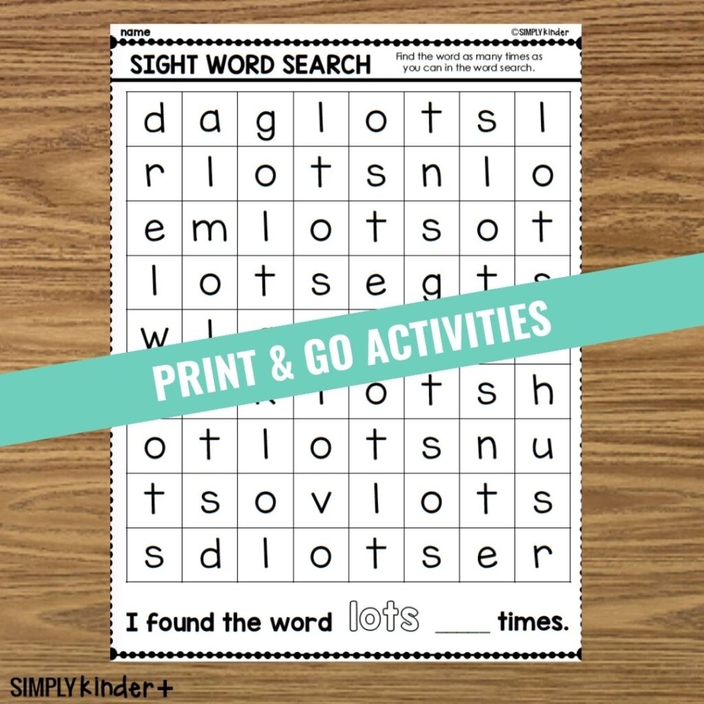 Lots Sight Word Search Simply Kinder Plus