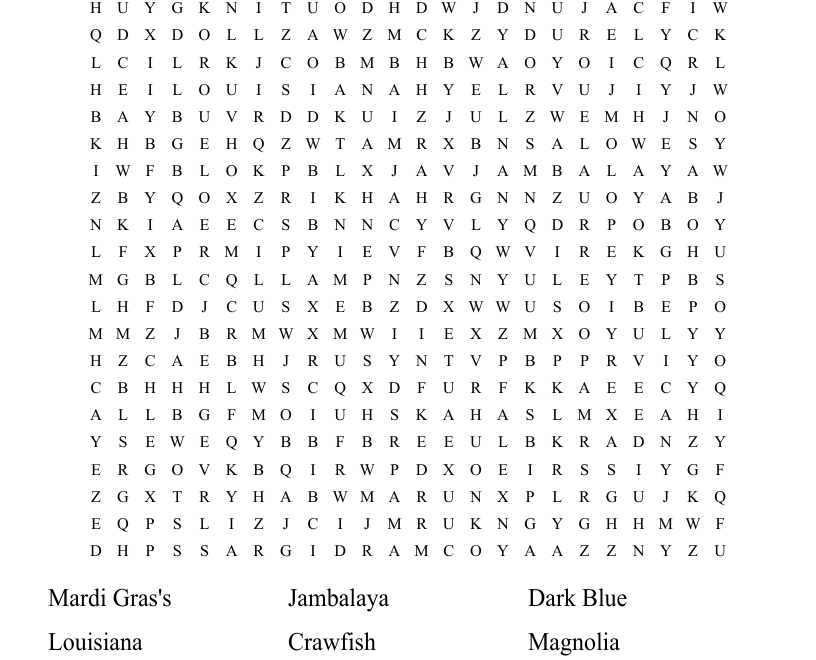 Louisiana Word Search WordMint