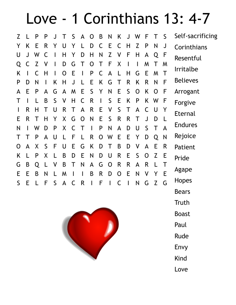 Love 1 Corinthians 13 4 7 Word Search WordMint