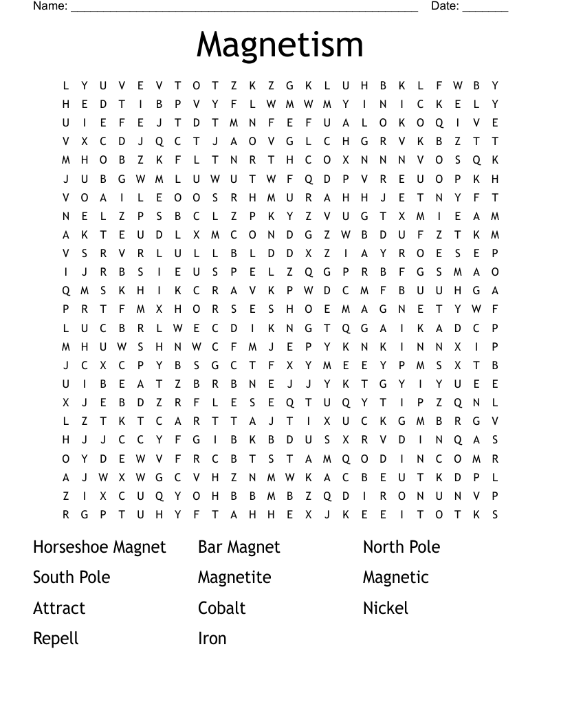Magnetism Word Search WordMint