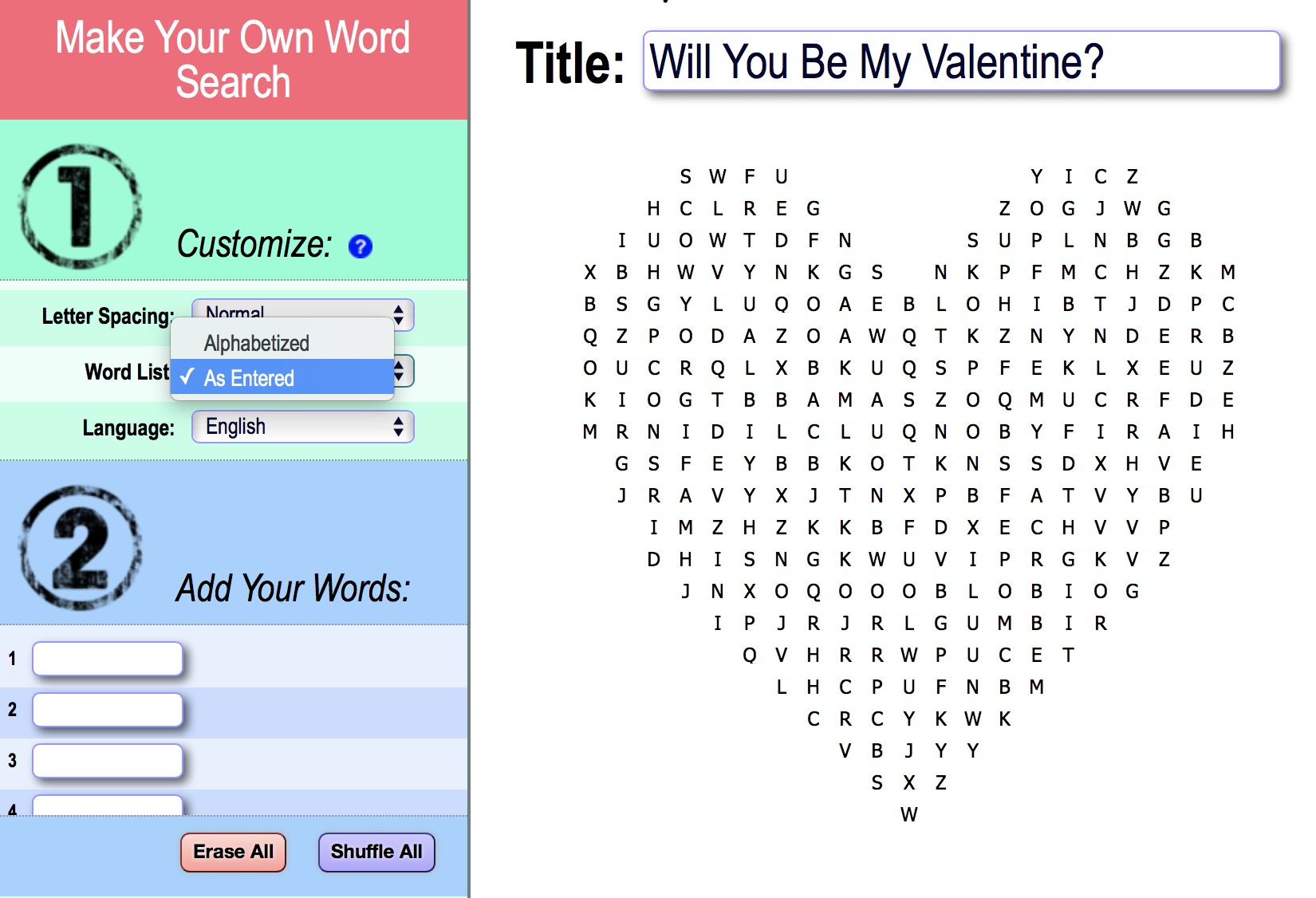 Make A Valentine s Day Word Search For Your Valentine s Cards