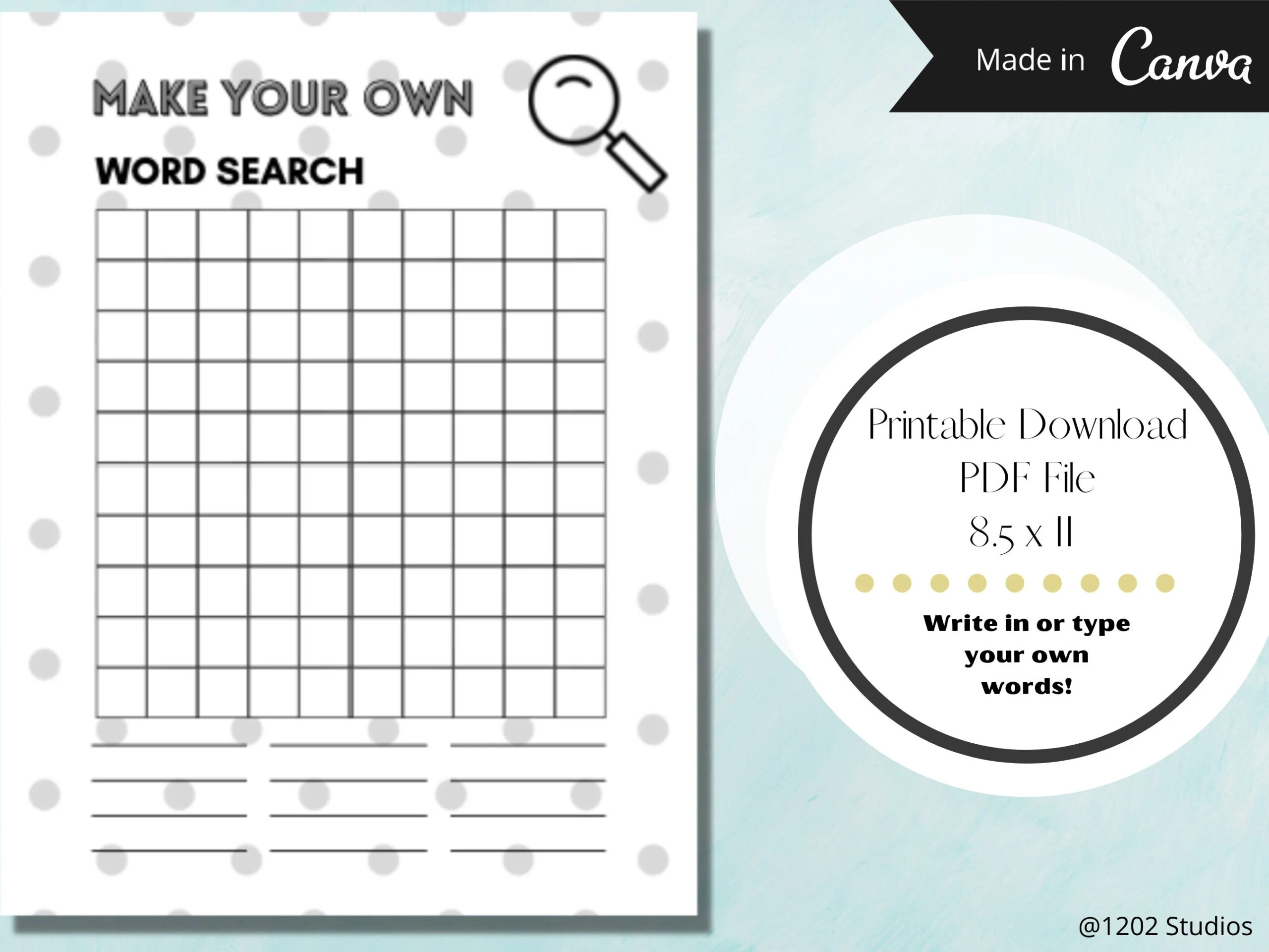 Make Your Own Word Search DIY Word Search Printable Download Word Search Template Etsy