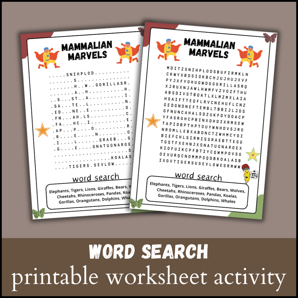 mammalian marvels word search puzzle worksheet activity made by teachers