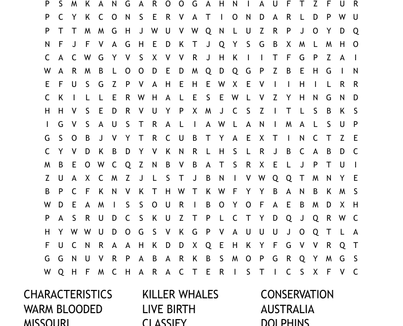 MAMMALS Word Search WordMint