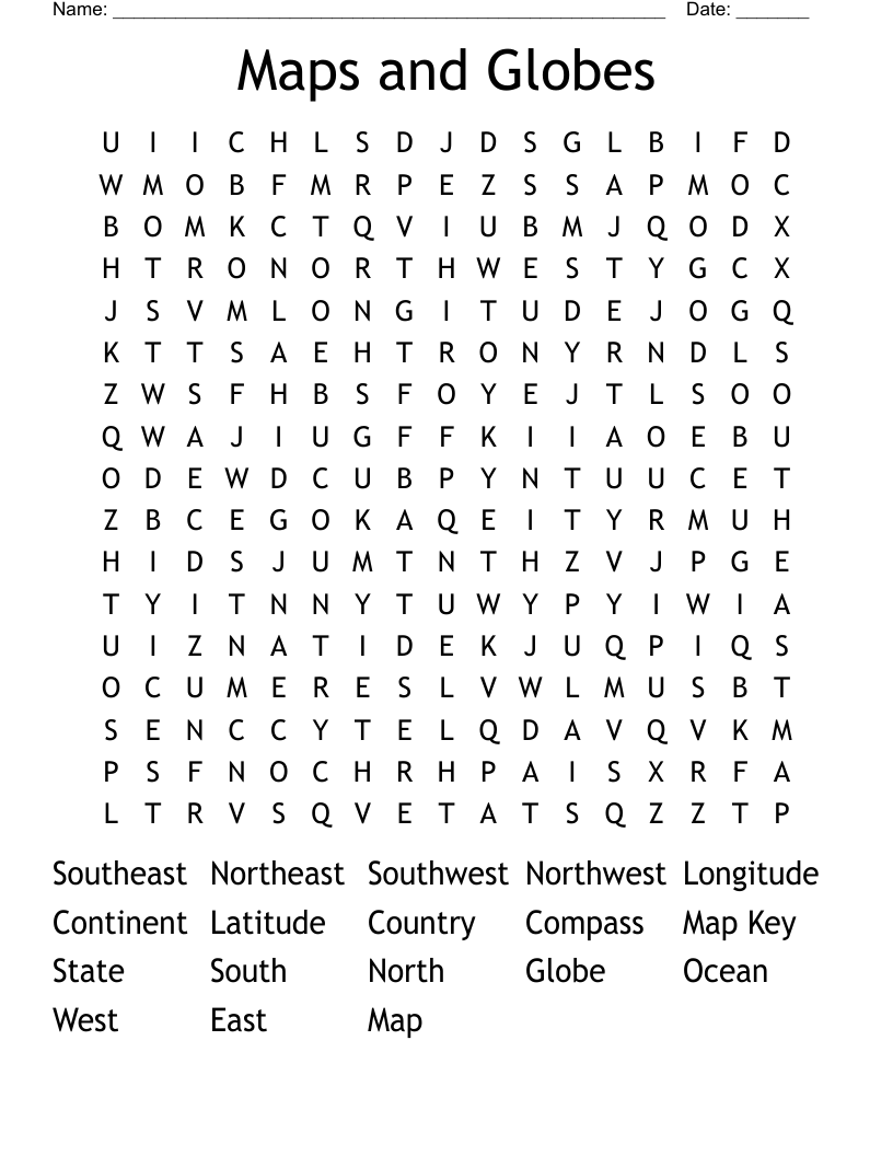 Maps And Globes Word Search WordMint