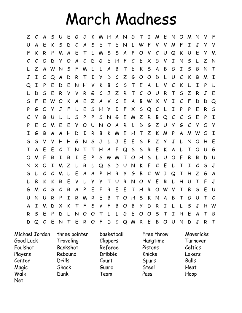 March Madness Word Search WordMint