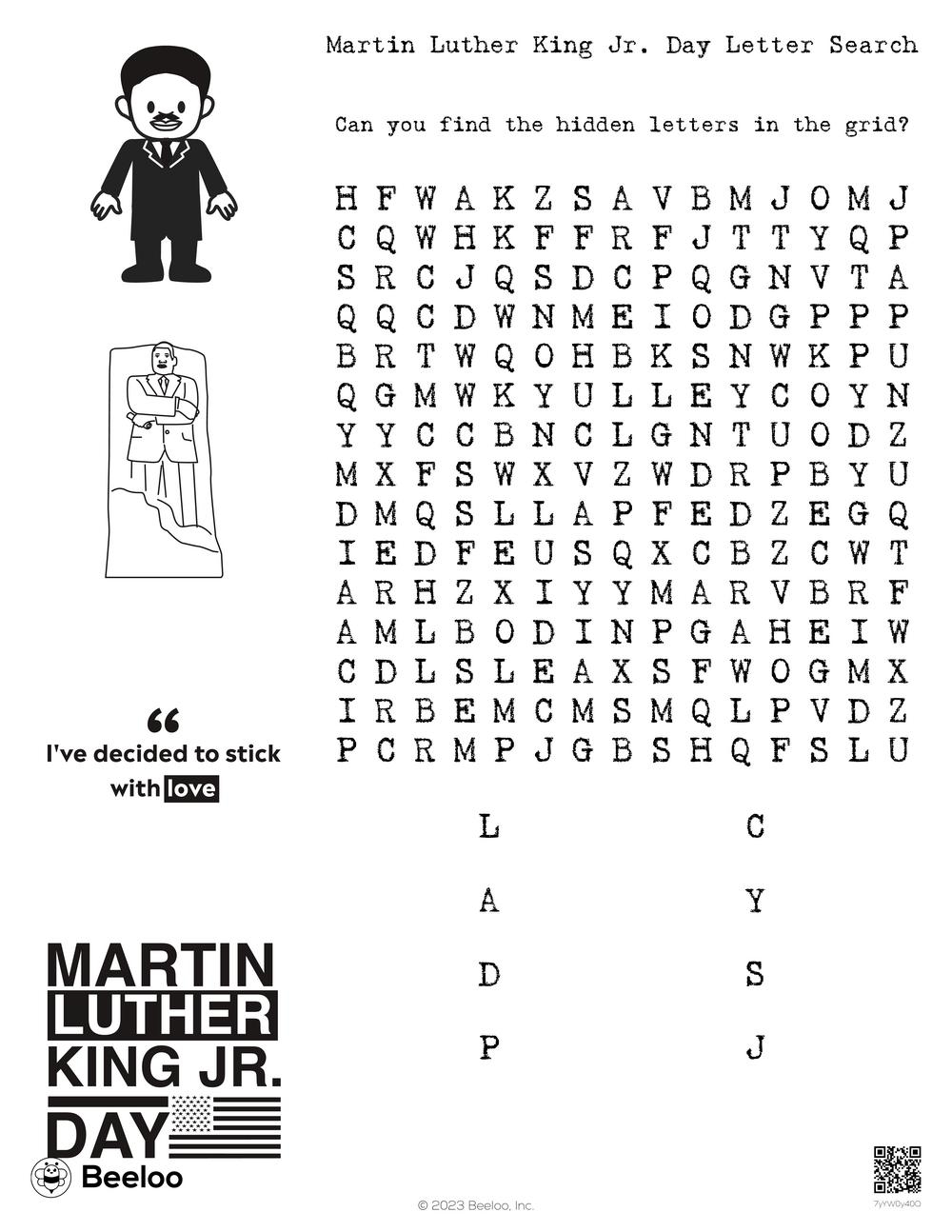 Martin Luther King Word Search Printable