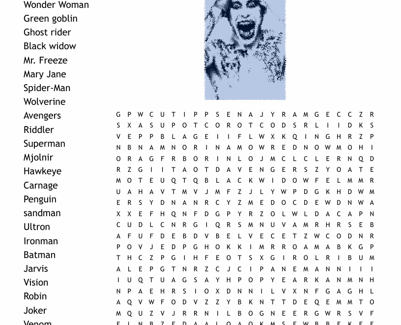 Marvel Characters Word Search WordMint
