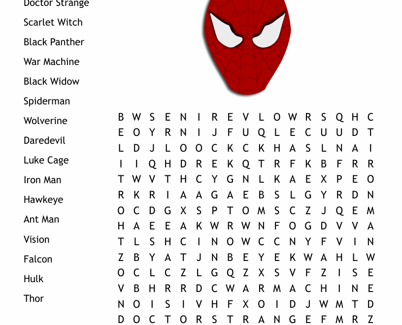Marvel Characters Word Search WordMint