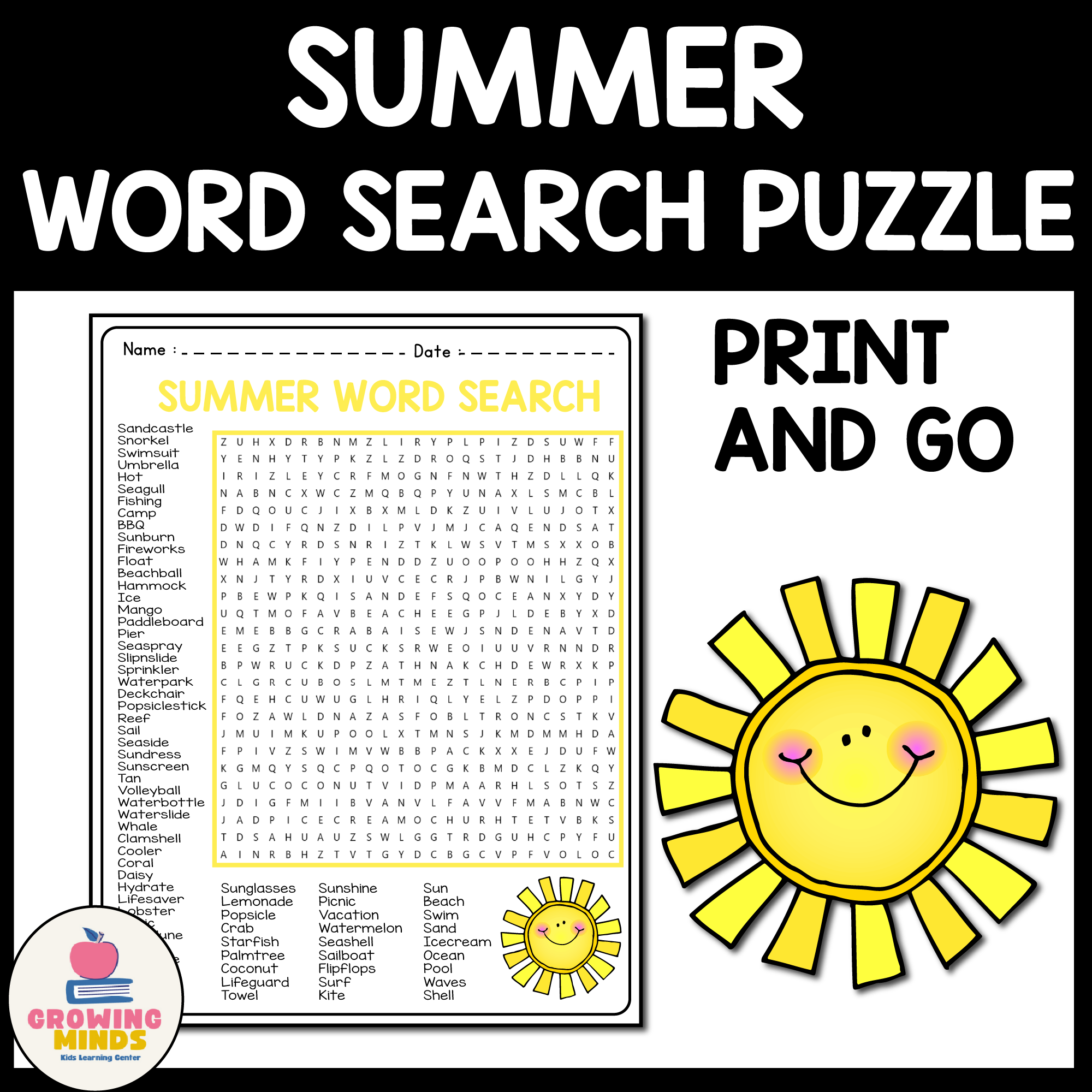 Word Search 7th Grade Summer Free Printable