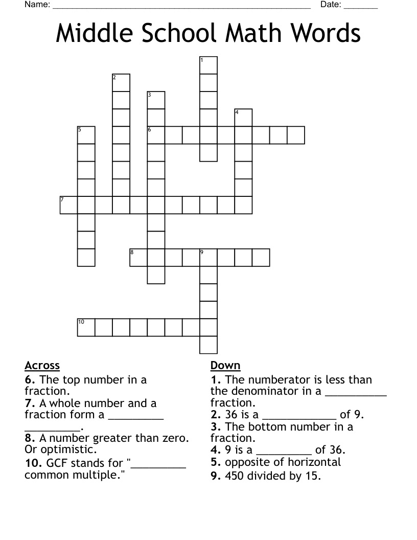 Math Terms Crossword Puzzle WordMint Worksheets Library