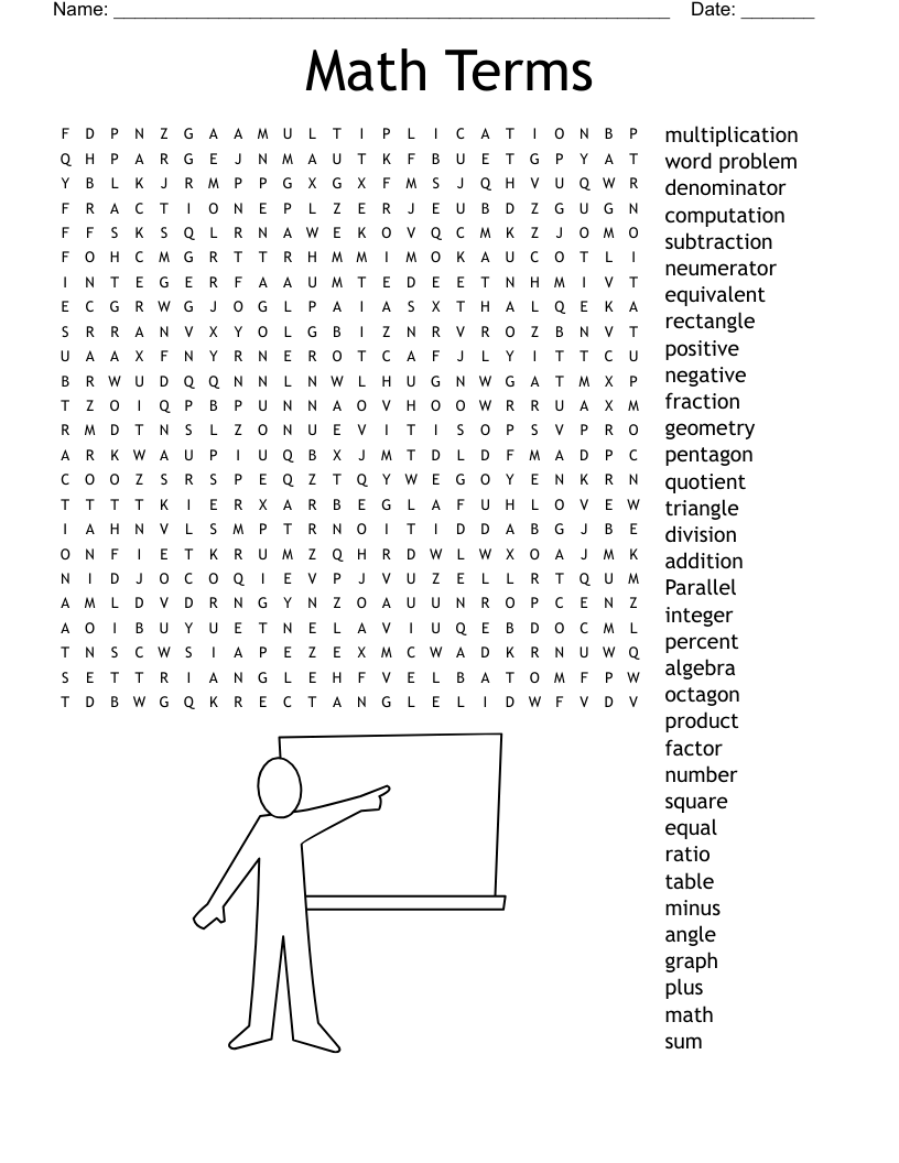 Math Terms Word Search WordMint Worksheets Library