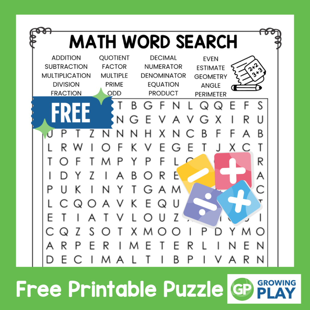 Fraction Math Word Search Printable