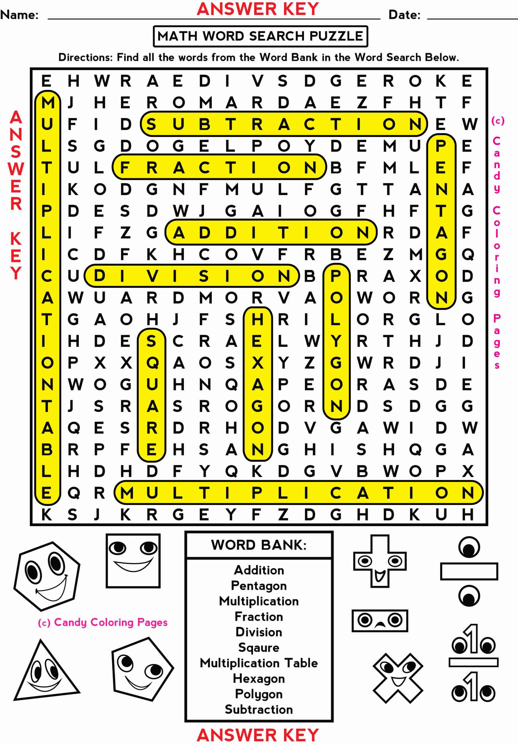 Math Word Searches Penny Candy Math Worksheets