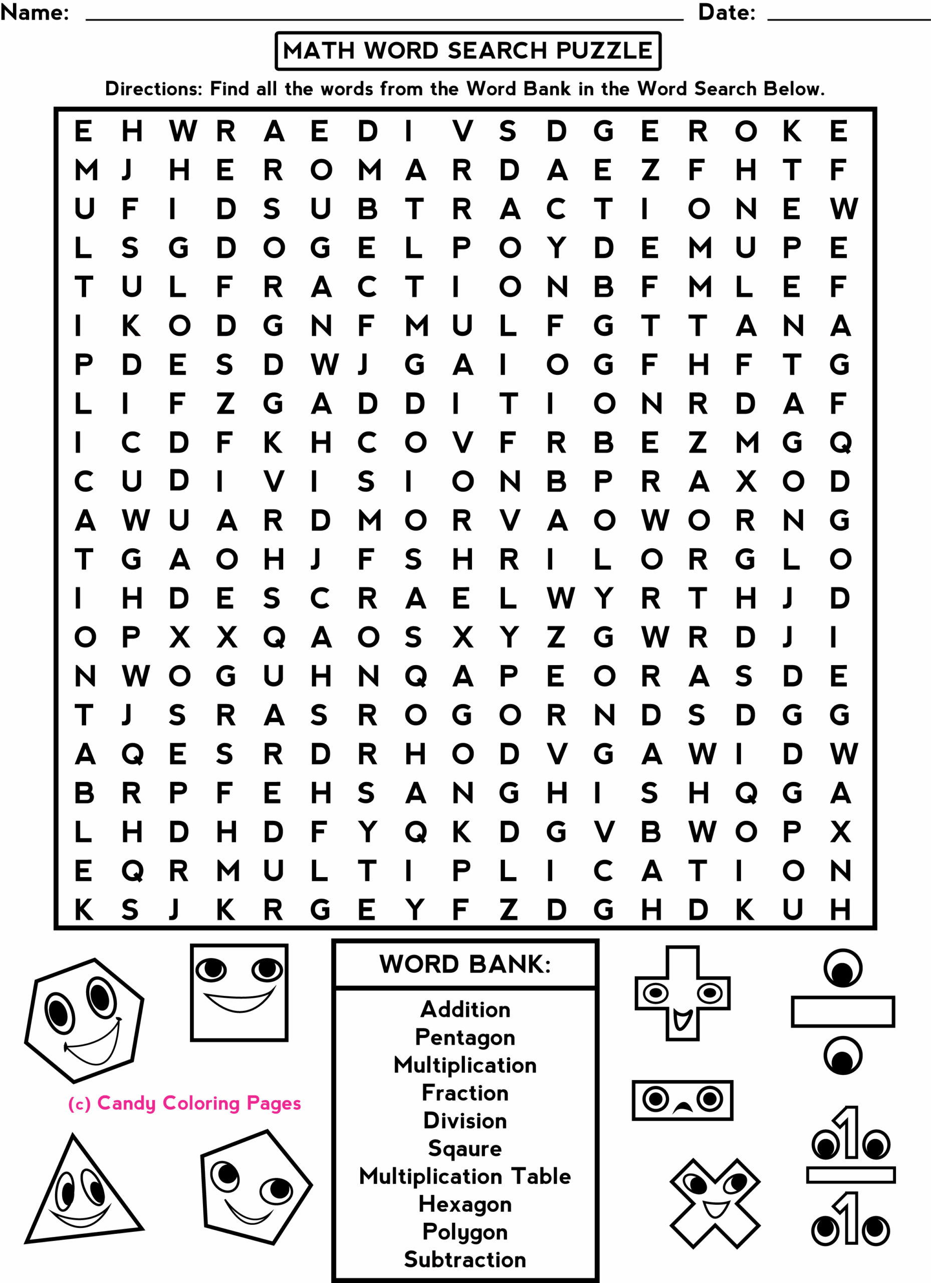 Math Word Searches Penny Candy Math Worksheets