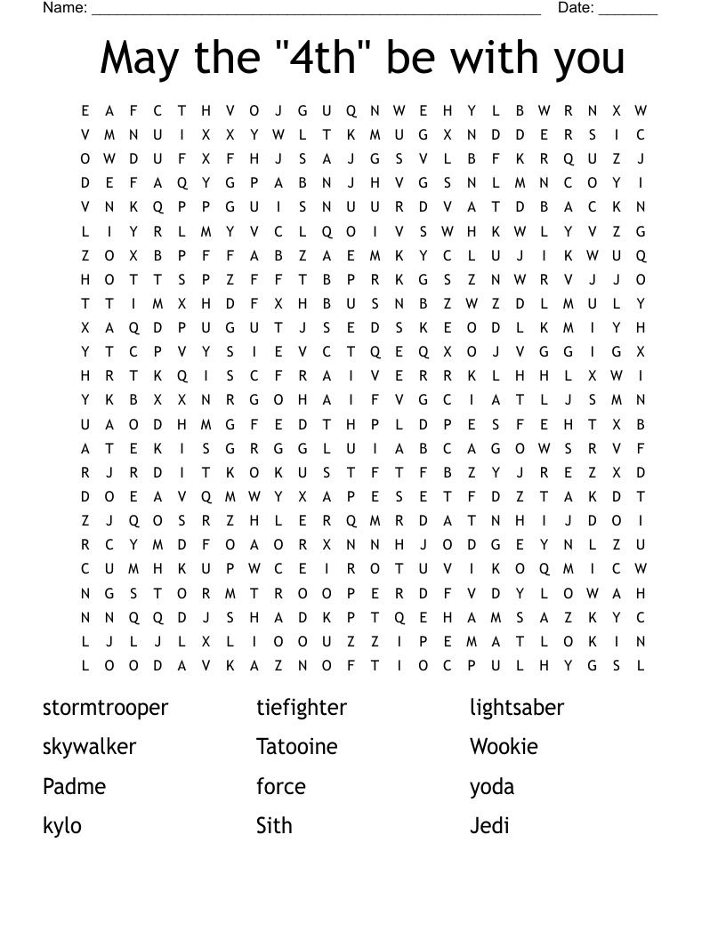 May The 4th Be With You Word Search WordMint