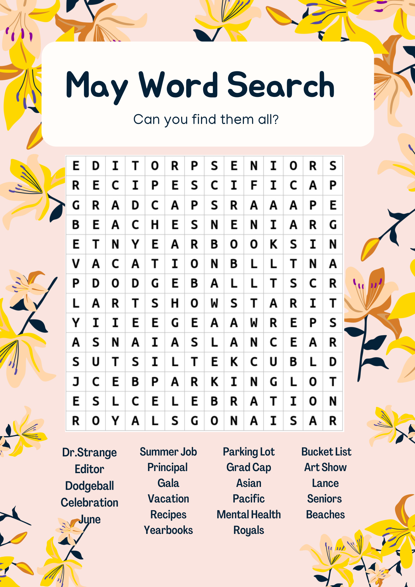 May Word Search The King s Page