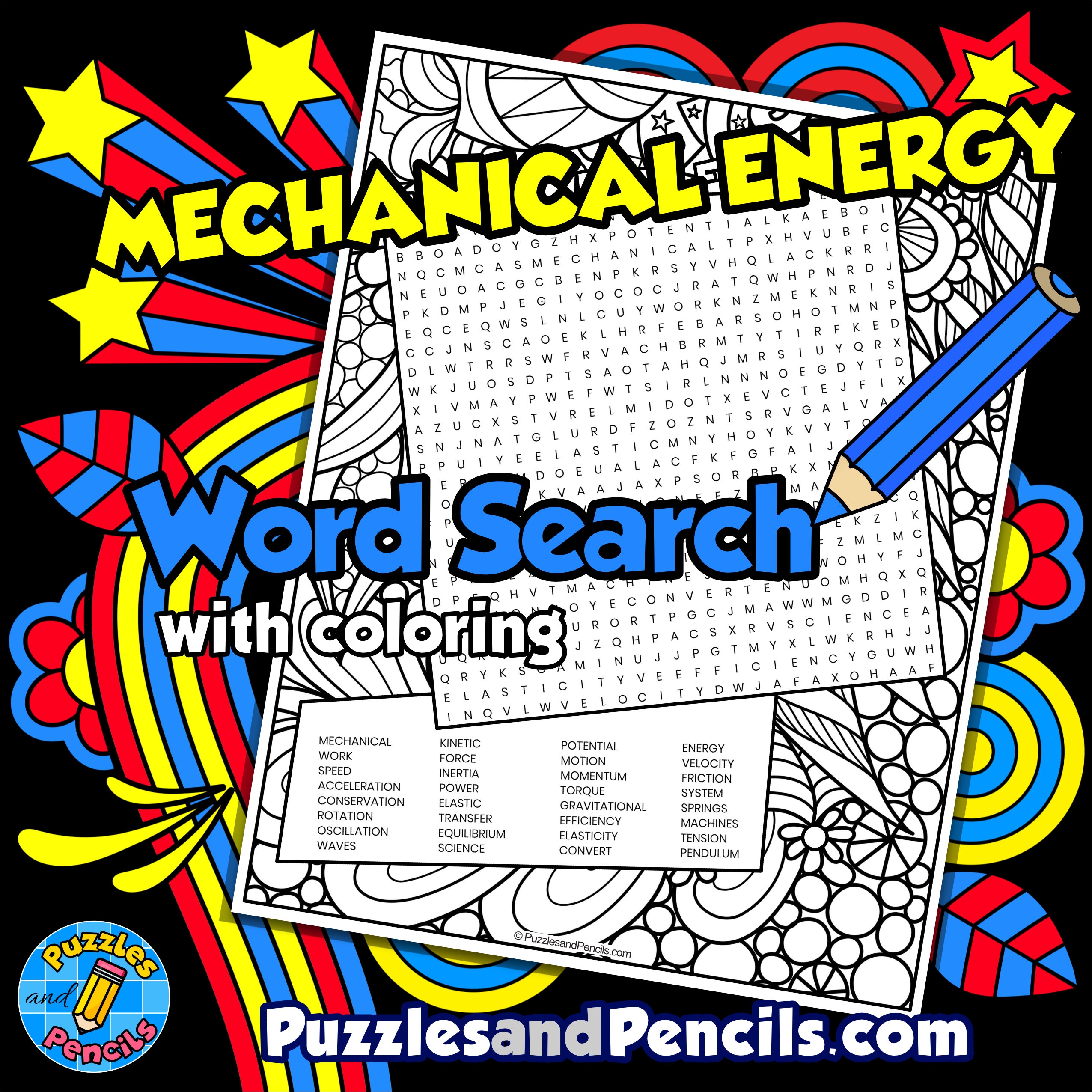 Mechanical Energy Word Search Puzzle With Coloring Made By Teachers