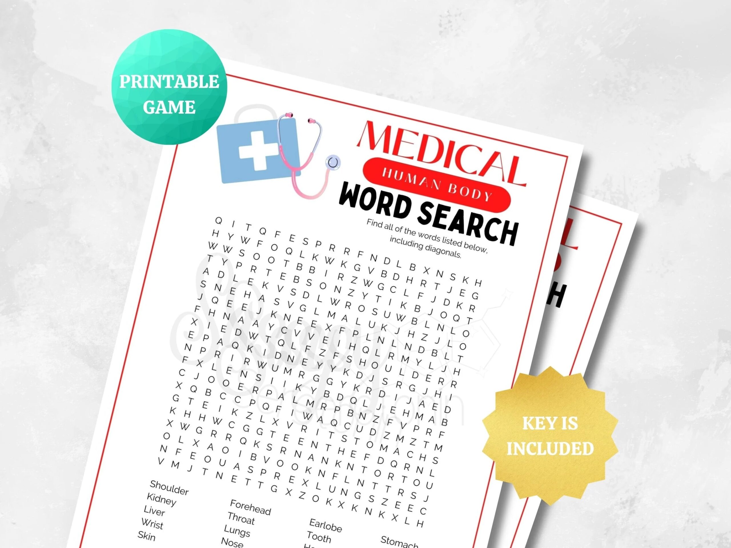 Human Body Word Search Printable