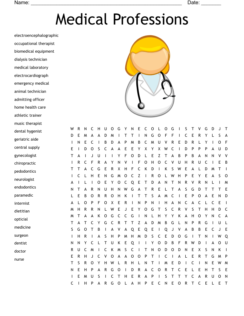 Medical Professions Word Search WordMint