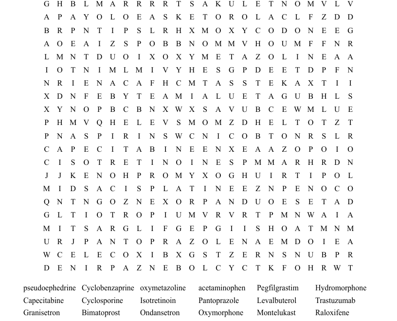 Medication Puzzle Word Search WordMint