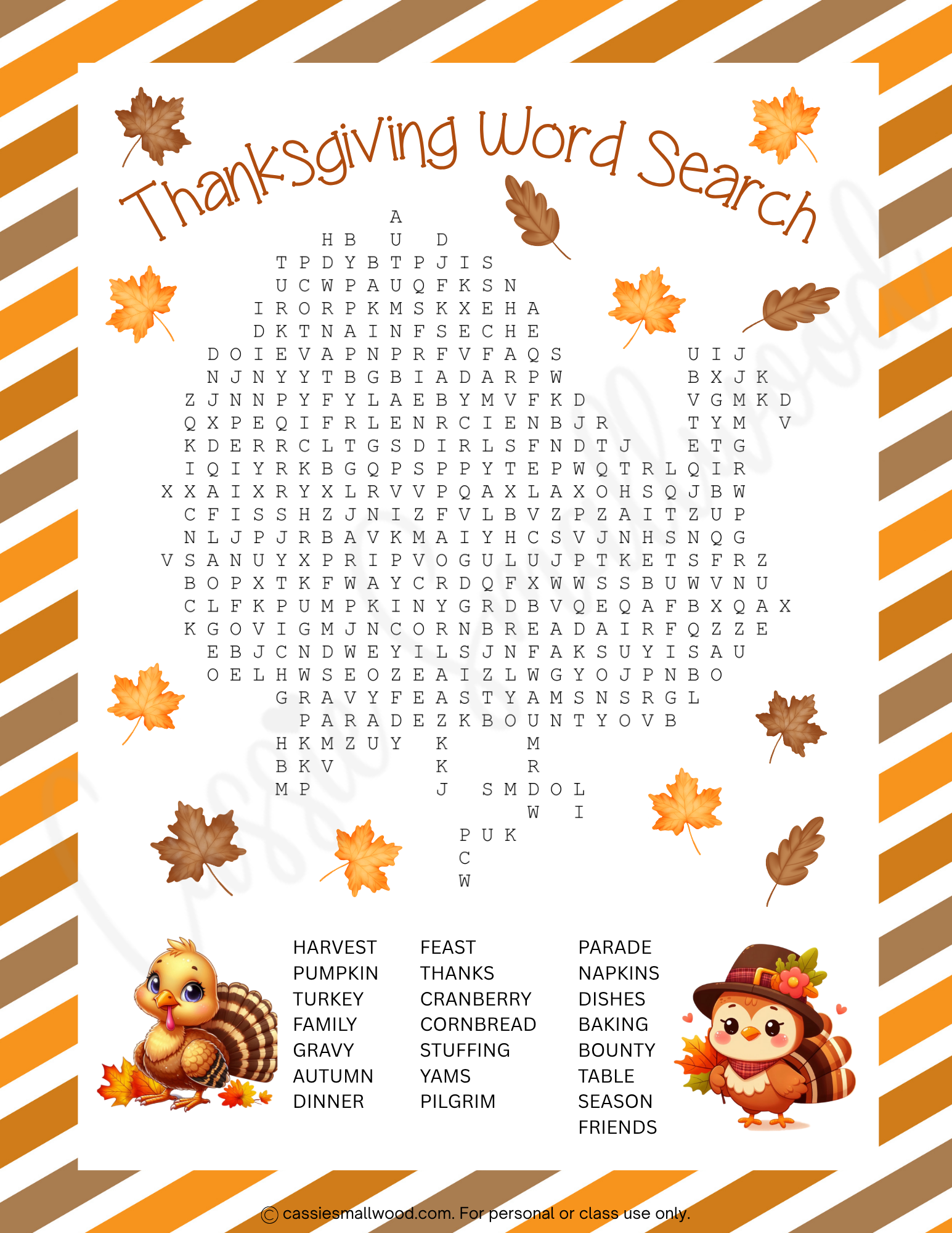 Medium Thanksgiving Word Search Cassie Smallwood