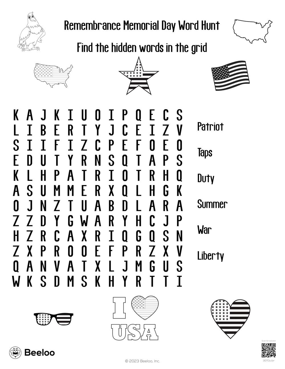 Remembrance Day Word Search Printable