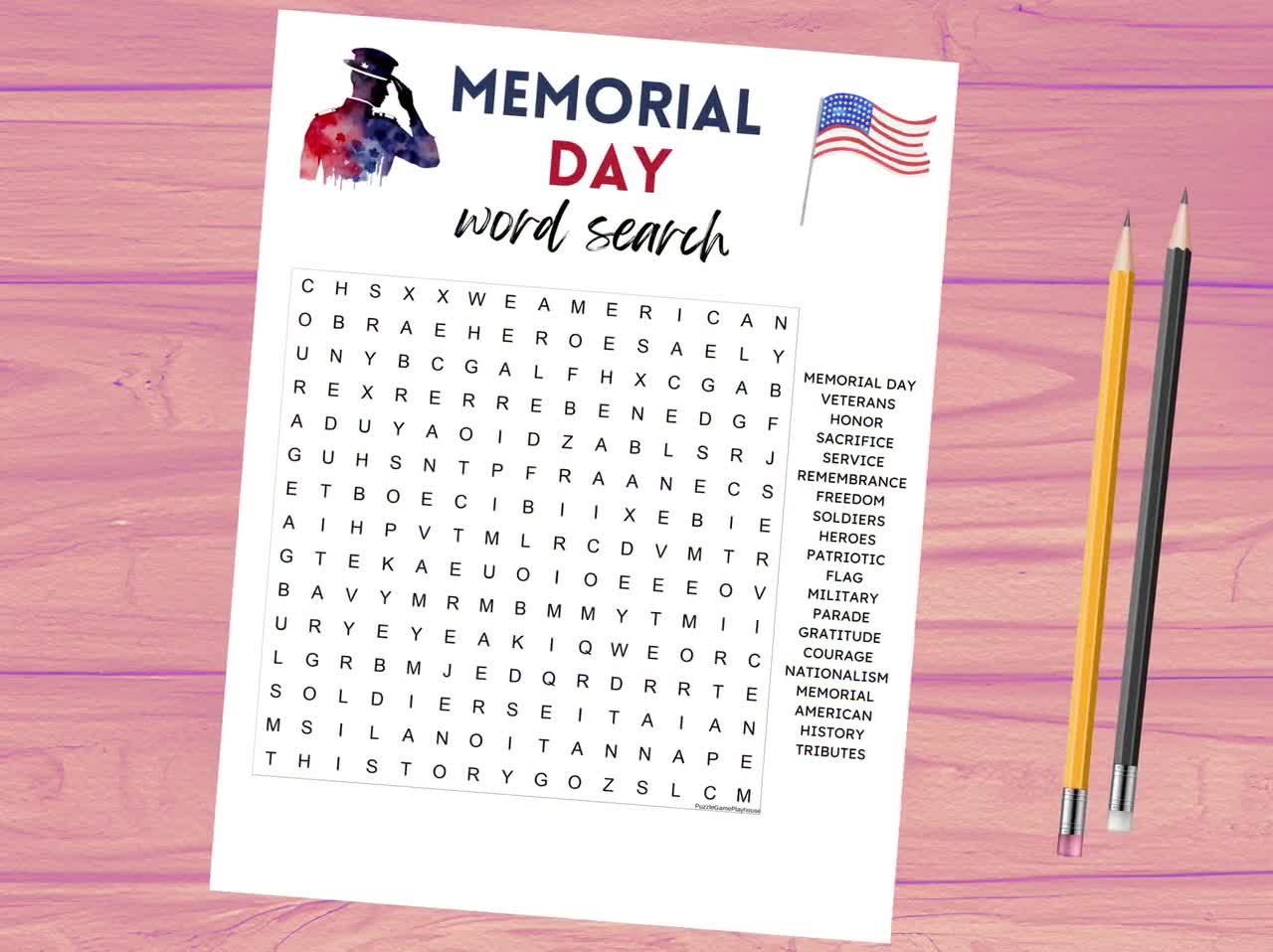 memorial day word search puzzle engaging patriotic activity honor veterans and heroes printable instant download for all ages etsy