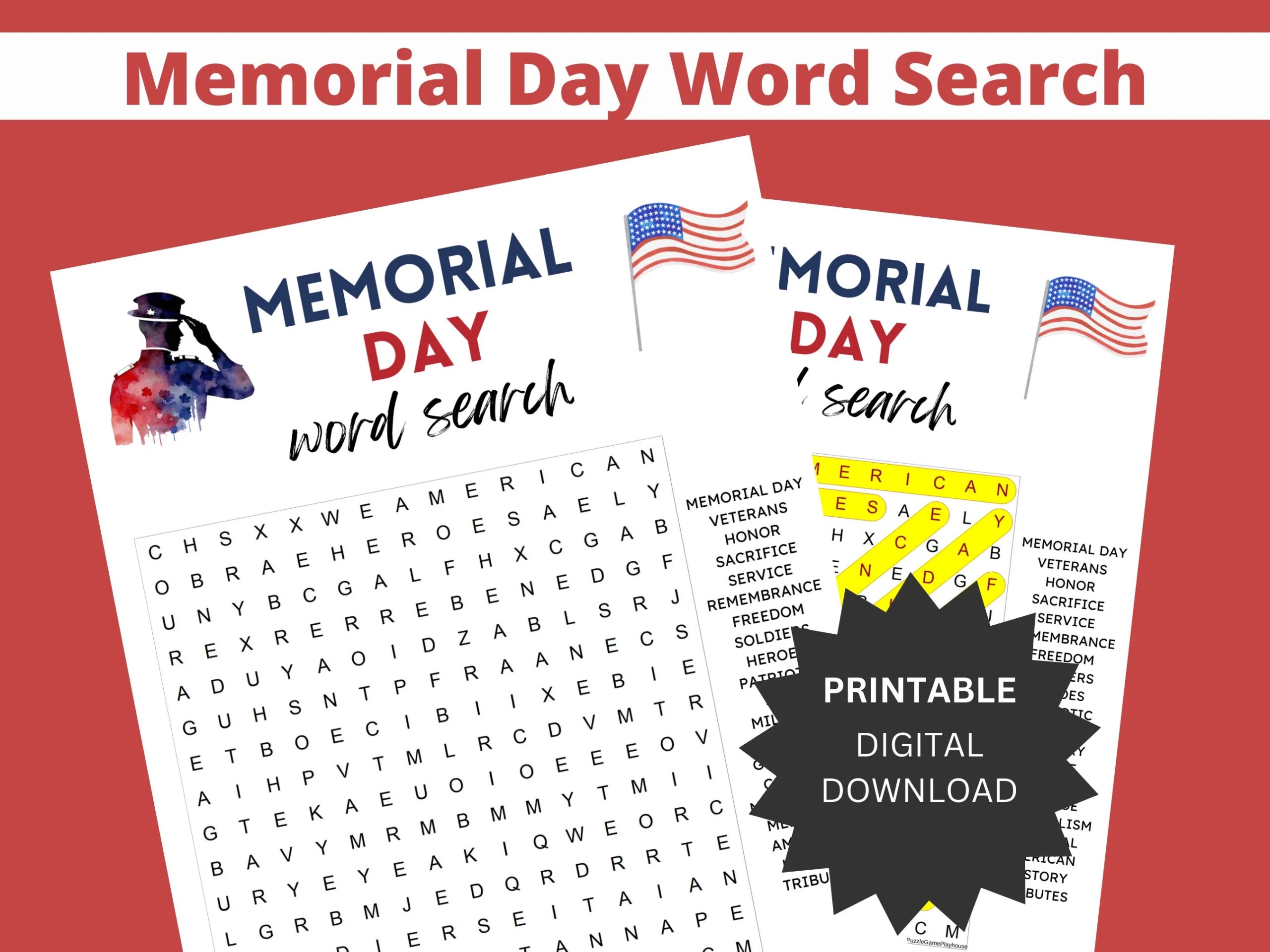Memorial Day Word Search Puzzle Engaging Patriotic Activity Honor Veterans And Heroes Printable Instant Download For All Ages Etsy