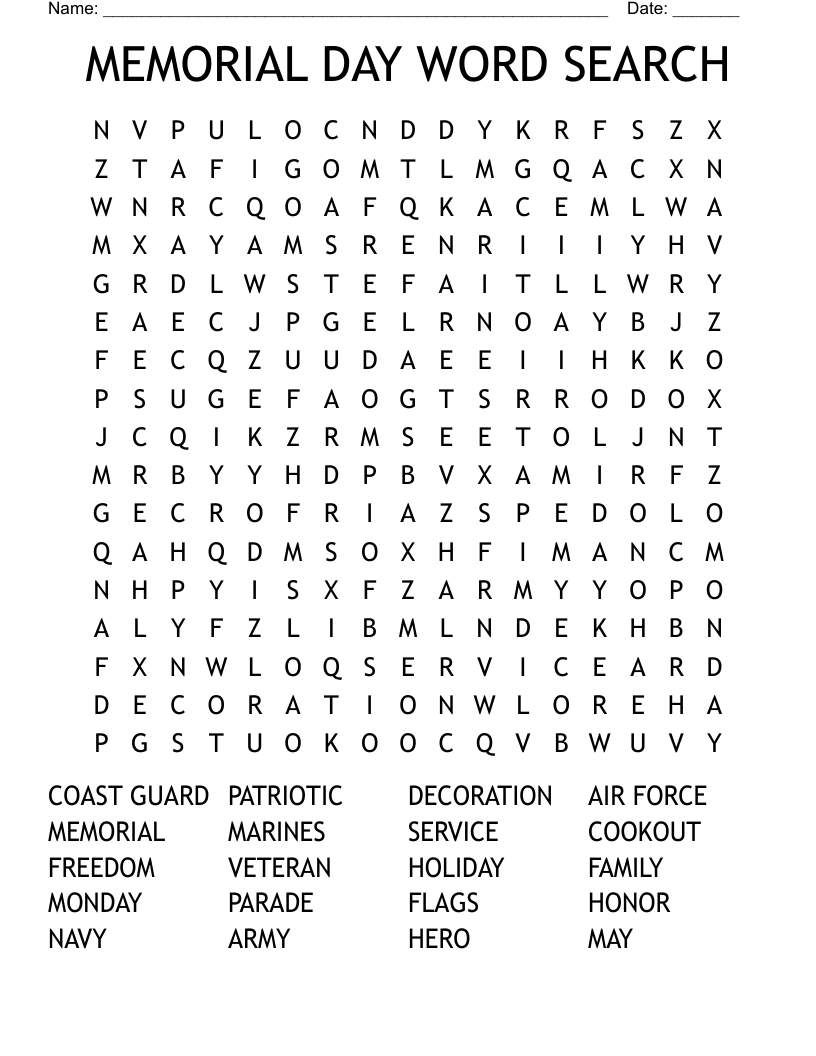 MEMORIAL DAY WORD SEARCH WordMint