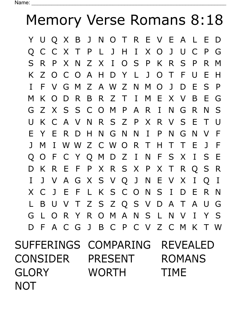 Memory Verse Romans 8 18 Word Search WordMint